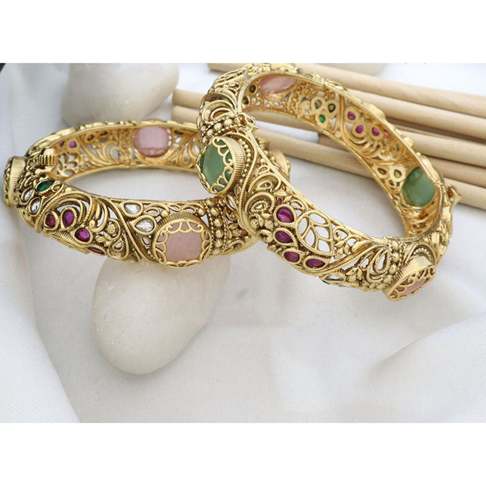 India Art Royal Pota Stone Openable Bangles Set