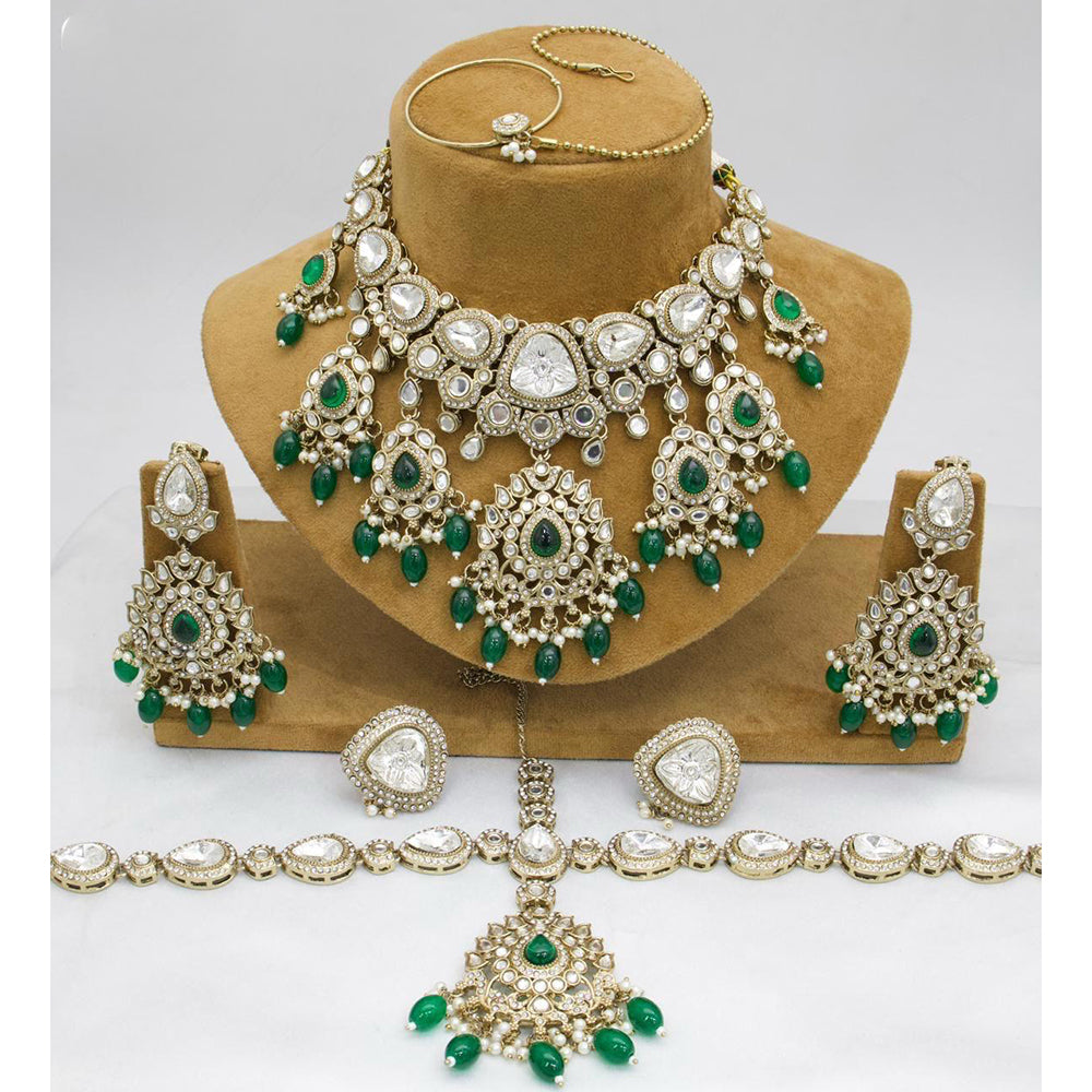 India Art Royal Kundan Stone And Pearl Semi Bridal Necklace set