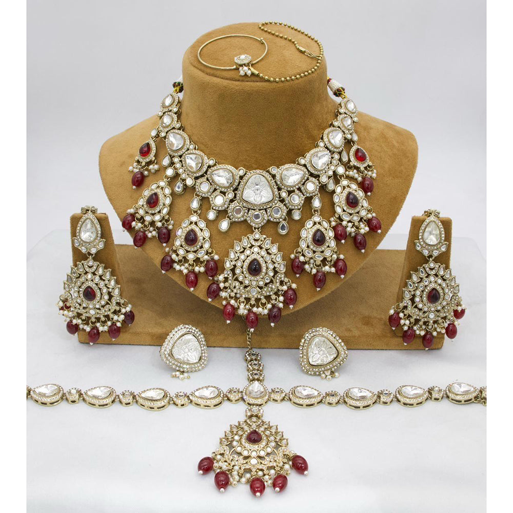 India Art Royal Kundan Stone And Pearl Semi Bridal Necklace set