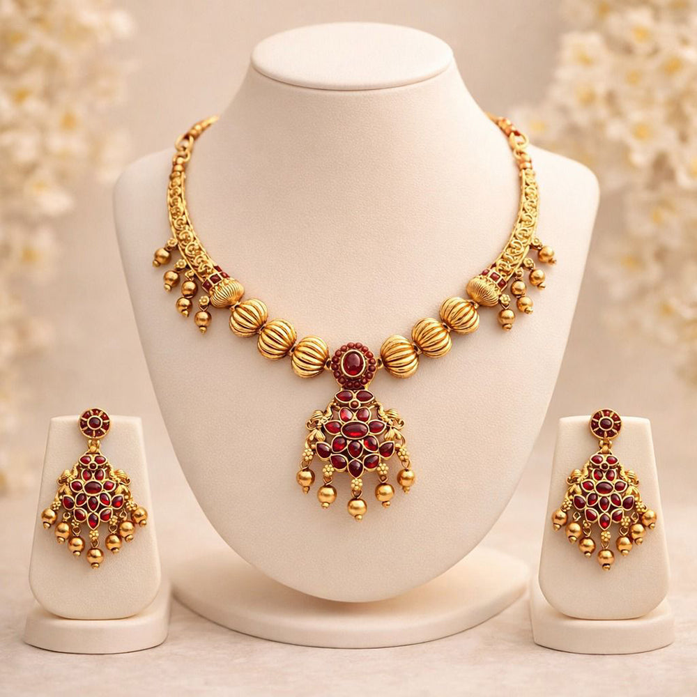 India Art Premium  Pota Stone And Pearl Necklace Set