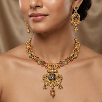 India Art Ethnic Pota Stone Pearl And Beads Necklace Set