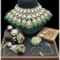 India Art Gold Plated Kundan Stone And Meenakari Semi Bridal Necklace Set