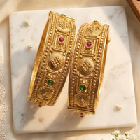 India Art Royal Gold Plated Pota Stone Openable Bangles Set