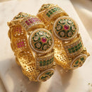 India Art Royal Gold Plated Pota Stone And Pearl Openable Bangles Set