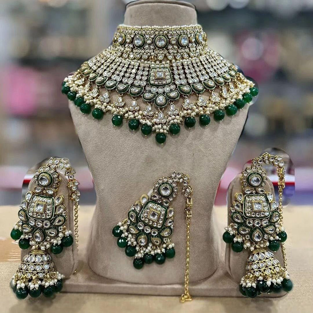 India Art Classic Kundan Stone And Pearl Meenakari Choker Necklace Set for Women