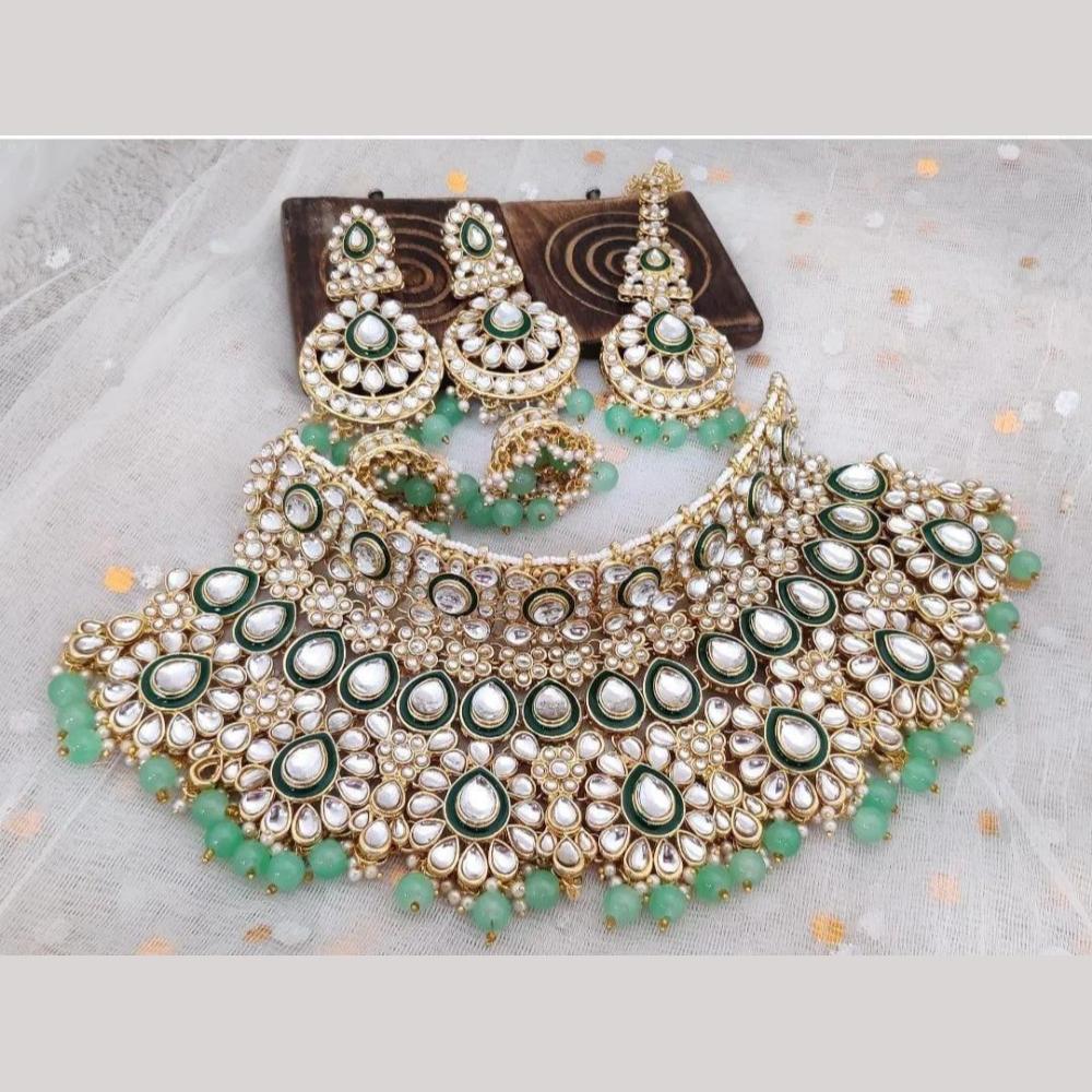 India Art Classic Kundan Stone And Pearl Meenakari Choker Necklace Set for Women
