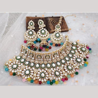 India Art Classic Kundan Stone And Pearl Meenakari Choker Necklace Set for Women