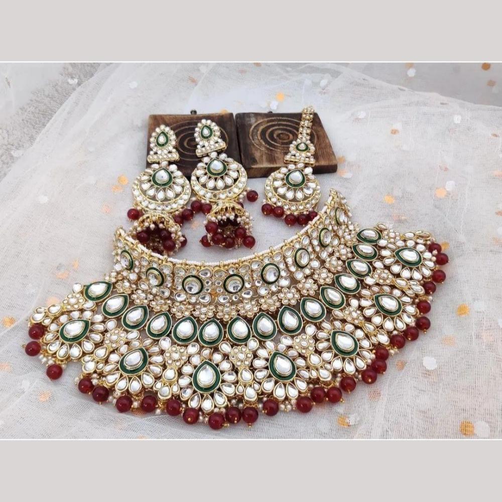 India Art Classic Kundan Stone And Pearl Meenakari Choker Necklace Set for Women