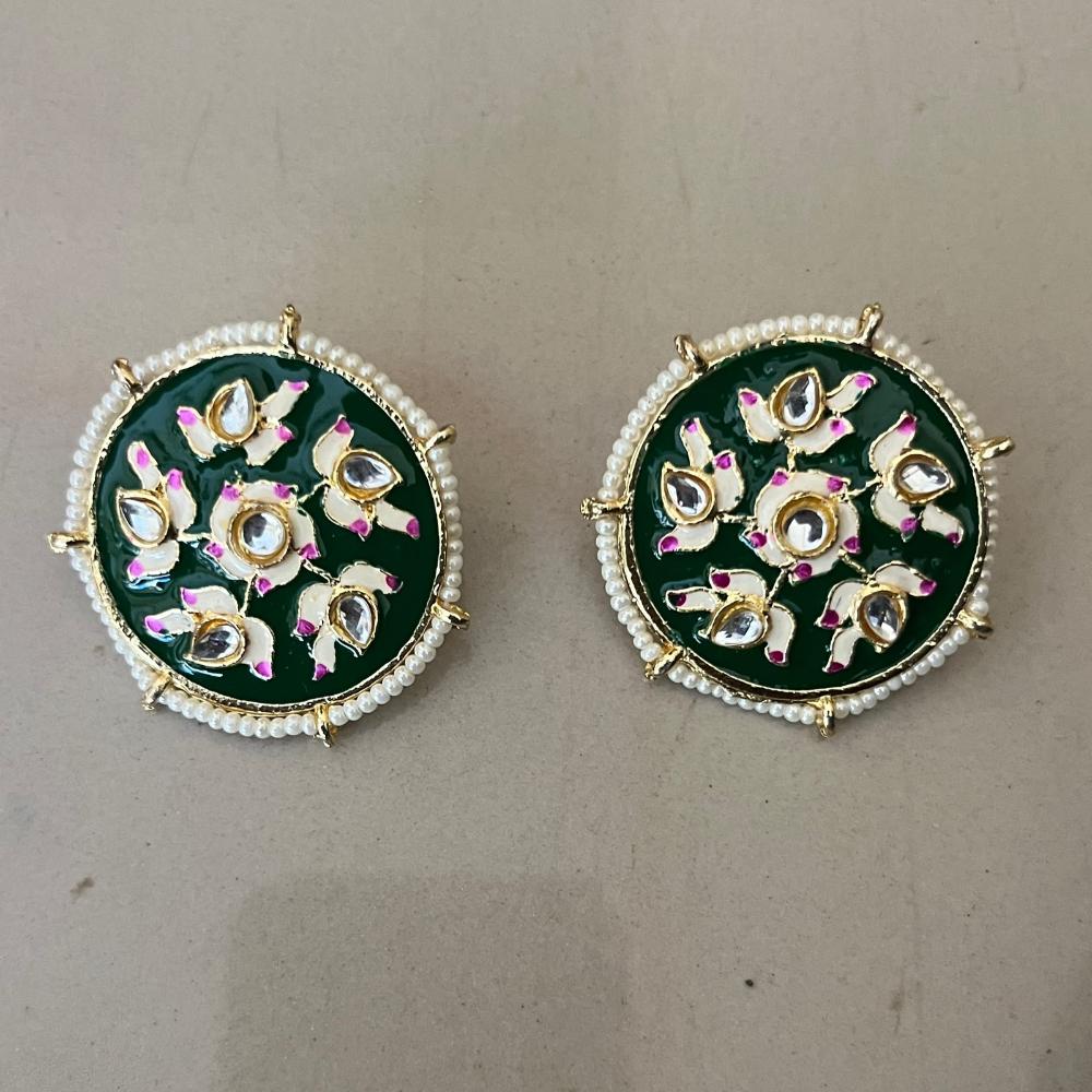 India Arts Meenakari Kundan Stone And Pearl Classic Stud Earrings (Pack of 3) (Pack of 3)