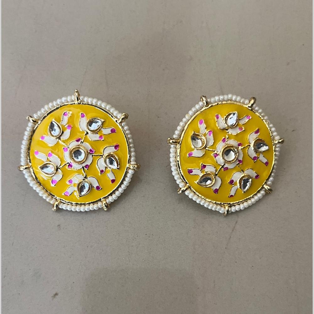 India Arts Meenakari Kundan Stone And Pearl Classic Stud Earrings (Pack of 3) (Pack of 3)