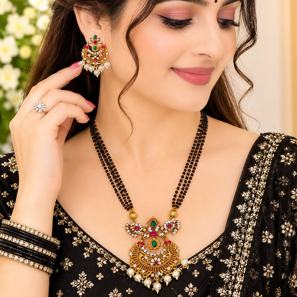 India Art Gold Plated Pota Stone And Pearls  Mangalsutra