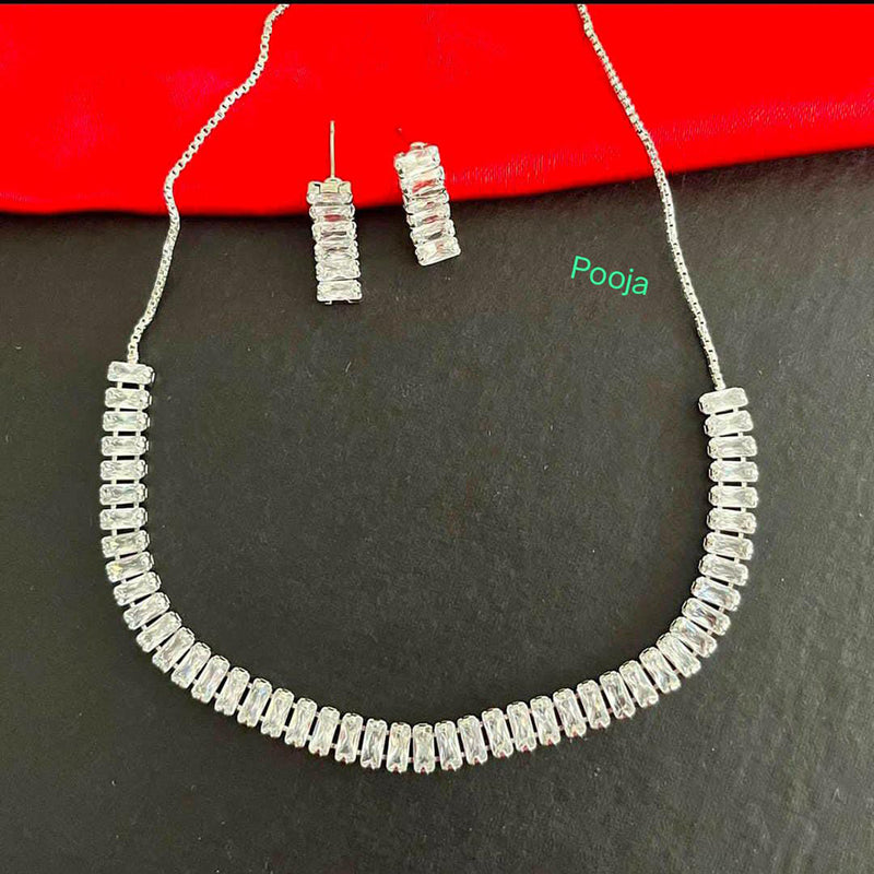 Pooja Bangles Silver Plated AD Stone Necklace Set