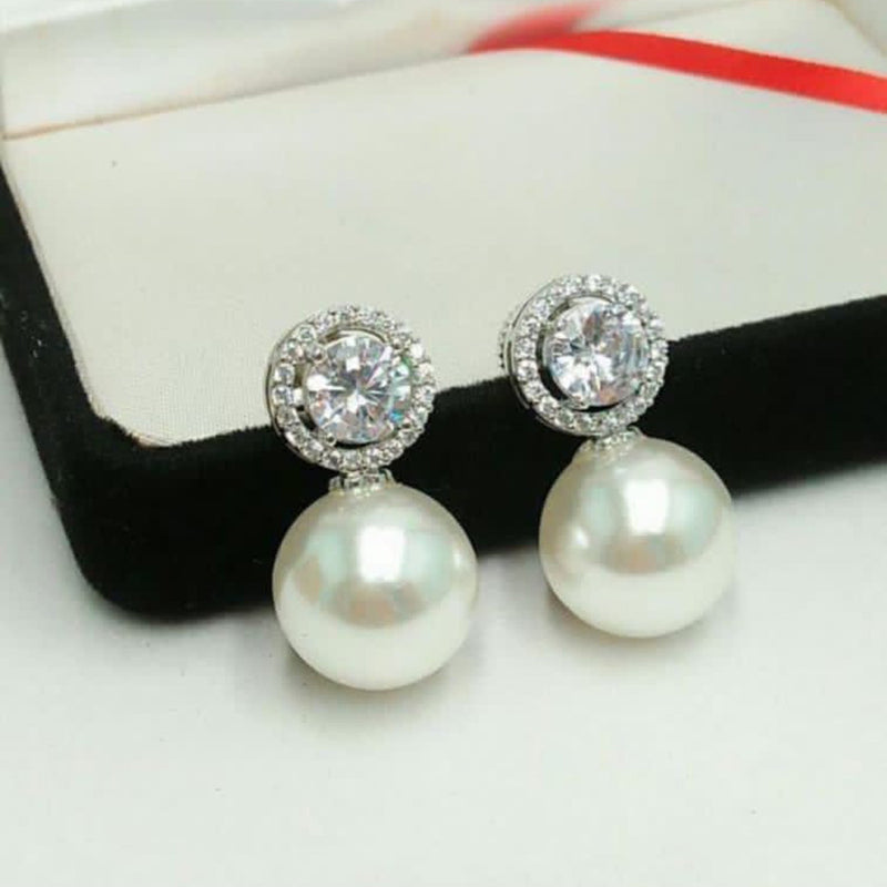 Pooja Bangles Silver Plated Pearl Stud Earrings