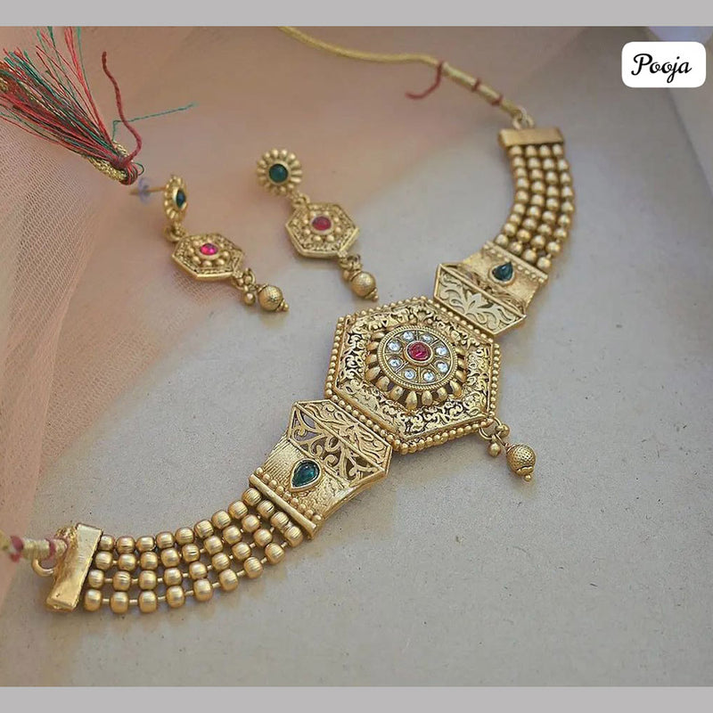 Pooja Bangles Gold Plated Pota Stone Necklace Set