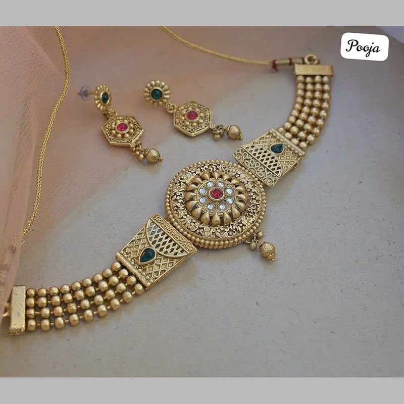 Pooja Bangles Gold Plated Pota Stone Necklace Set