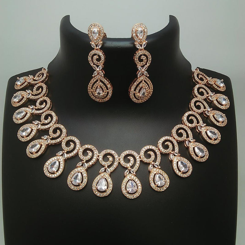 Pooja Bangles Rose Gold Plated AD Stone Necklace Set