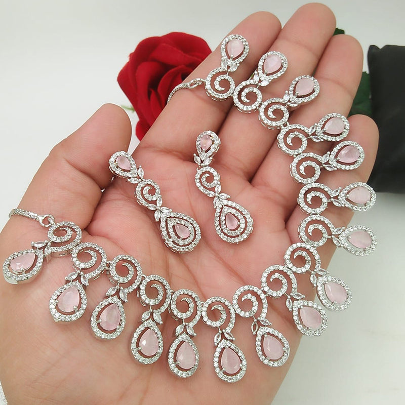 Pooja Bangles Silver Plated AD Stone Necklace Set