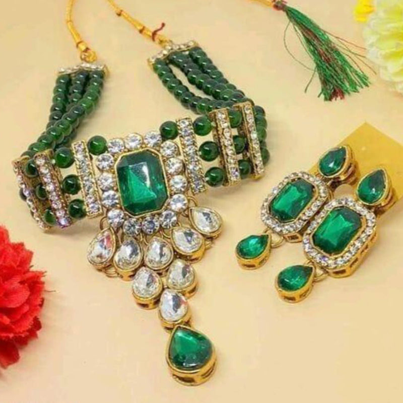 Pooja Bangles Gold Plated Crystal Stone Necklace Set