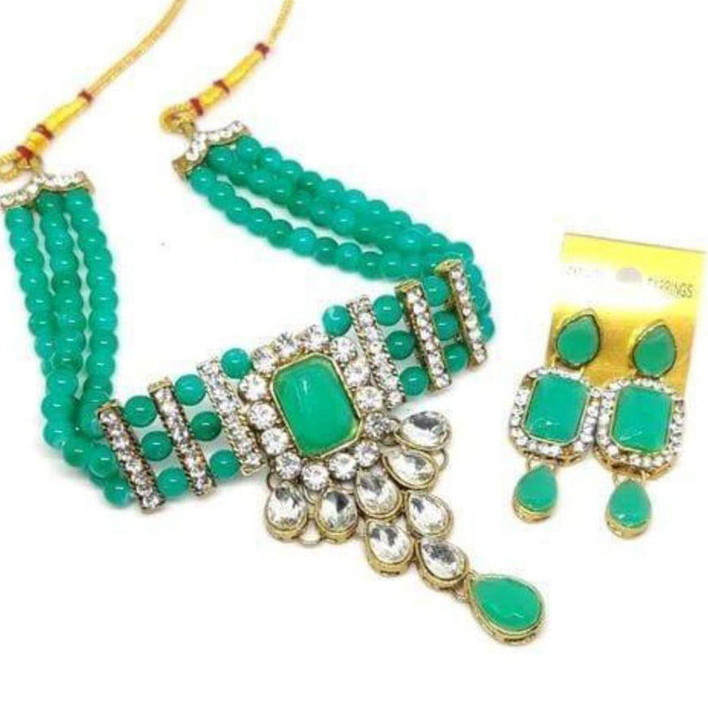 Pooja Bangles Gold Plated Crystal Stone Necklace Set