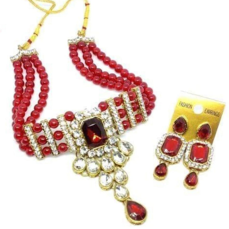 Pooja Bangles Gold Plated Crystal Stone Necklace Set