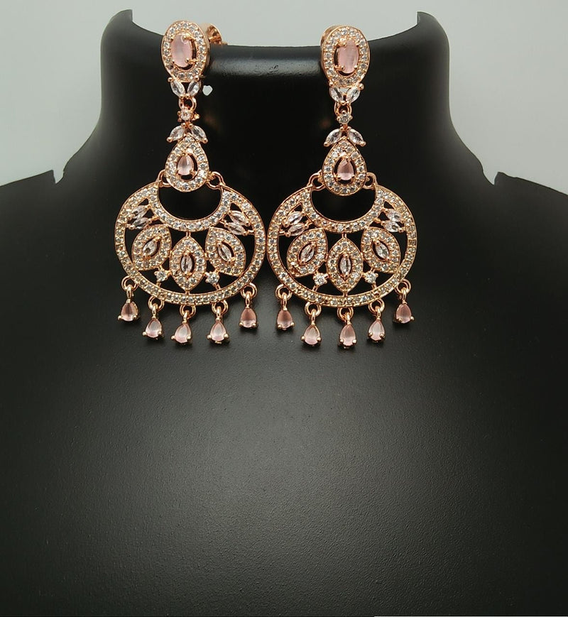 Pooja Bangles Rose Gold Plated AD Stone Dangler Earrings