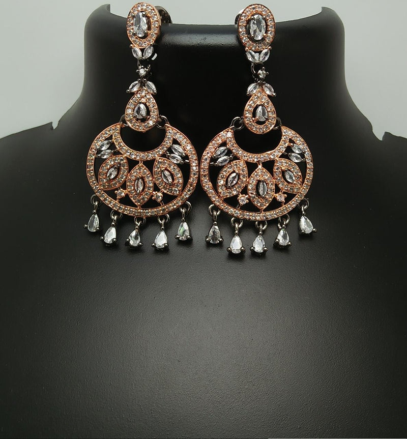 Pooja Bangles Rose Gold Plated AD Stone Dangler Earrings