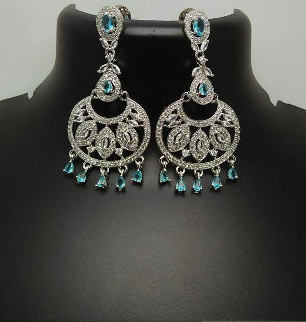 Pooja Bangles Silver Plated AD Stone Dangler Earrings