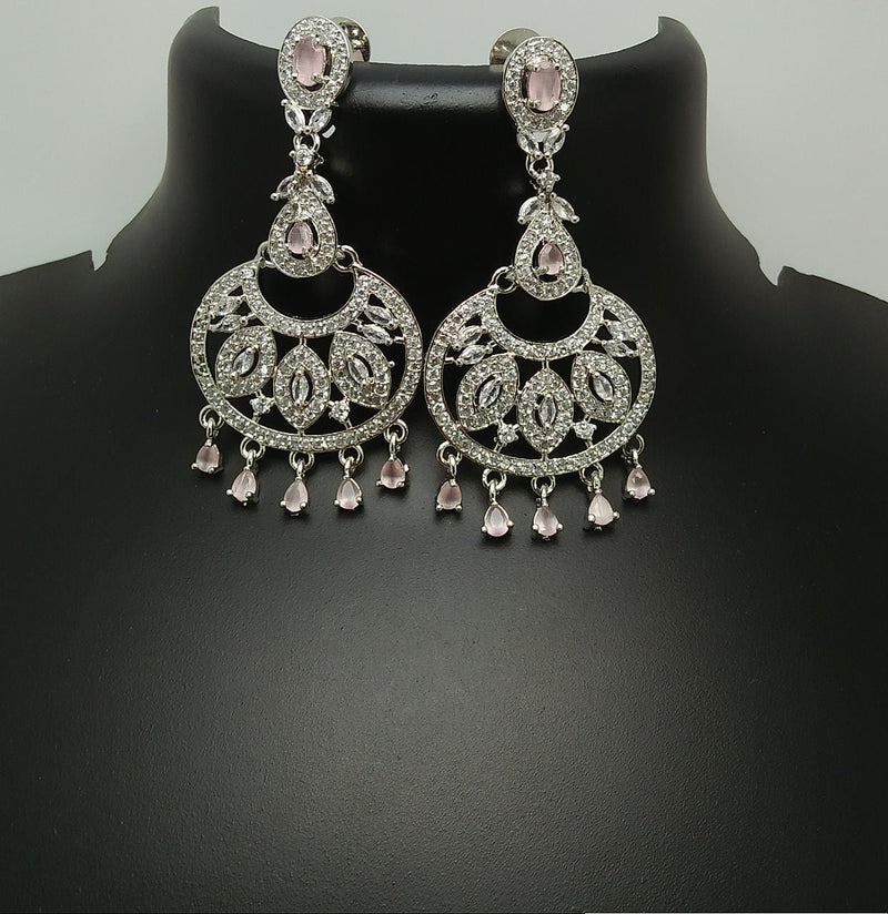 Pooja Bangles Silver Plated AD Stone Dangler Earrings