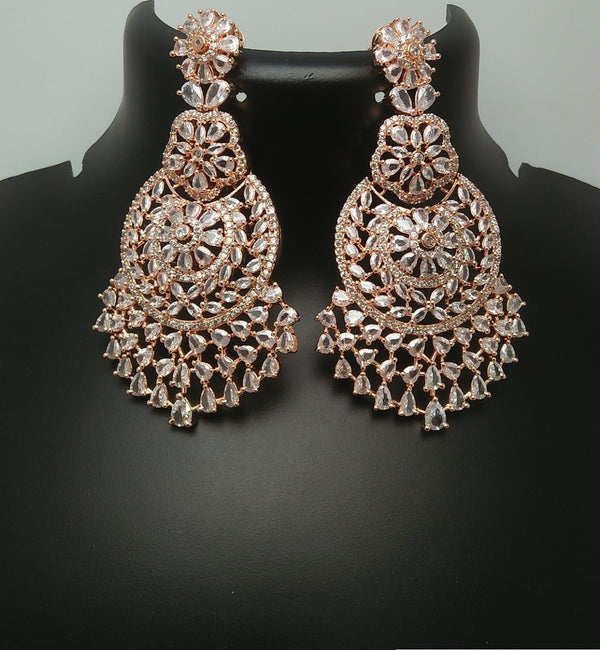 Pooja Bangles Rose Gold Plated AD Stone Dangler Earrings