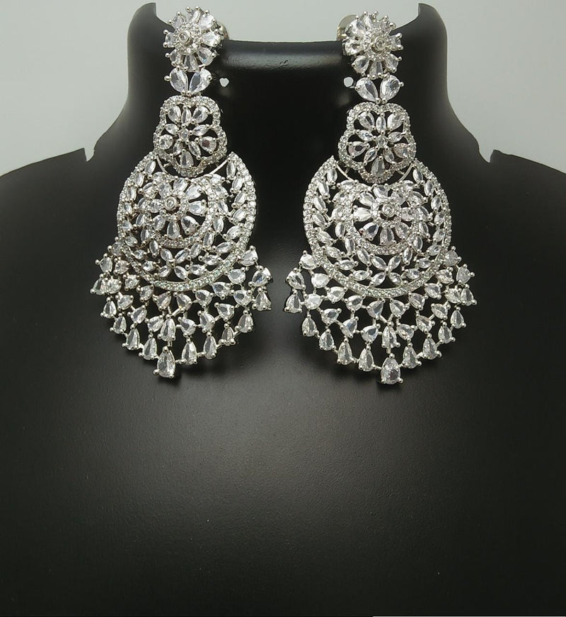 Pooja Bangles Silver Plated AD Stone Dangler Earrings