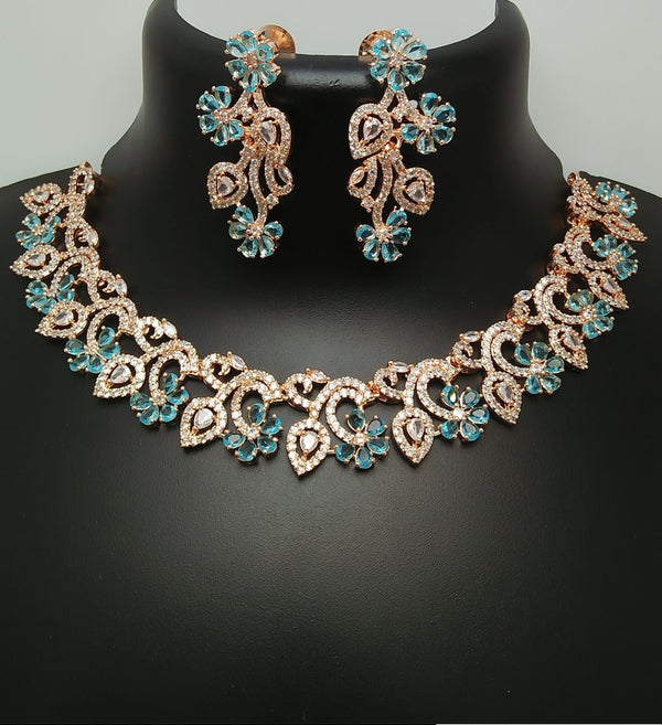 Pooja Bangles Rose Gold Plated AD Stone Necklace Set