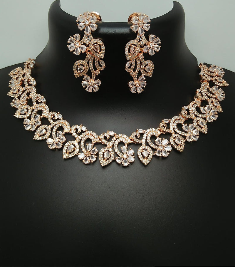 Pooja Bangles Rose Gold Plated AD Stone Necklace Set