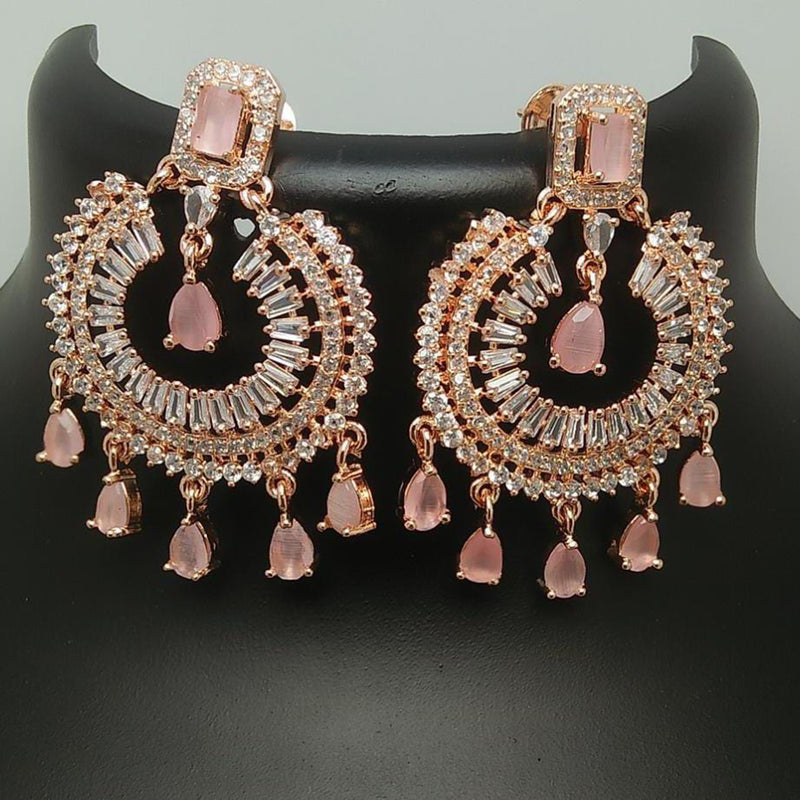 Pooja Bangles Rose Gold Plated Crystal Stone Dangler Earrings