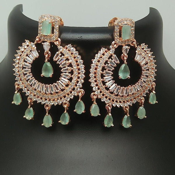 Pooja Bangles Rose Gold Plated Crystal Stone Dangler Earrings