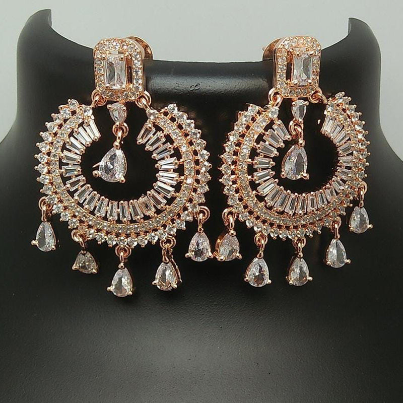 Pooja Bangles Rose Gold Plated Crystal Stone Dangler Earrings