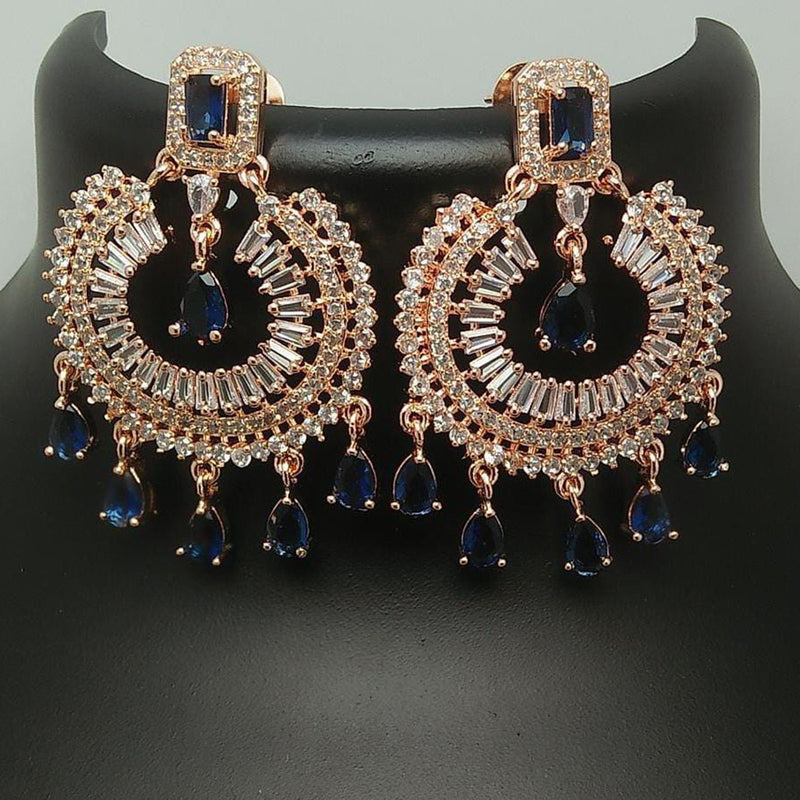 Pooja Bangles Rose Gold Plated Crystal Stone Dangler Earrings