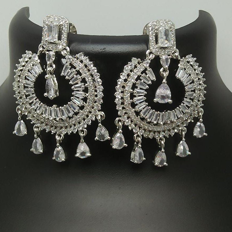 Pooja Bangles Silver Plated Crystal Stone Dangler Earrings