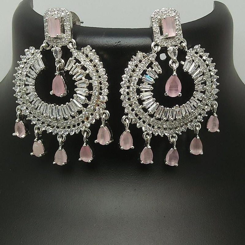 Pooja Bangles Silver Plated Crystal Stone Dangler Earrings