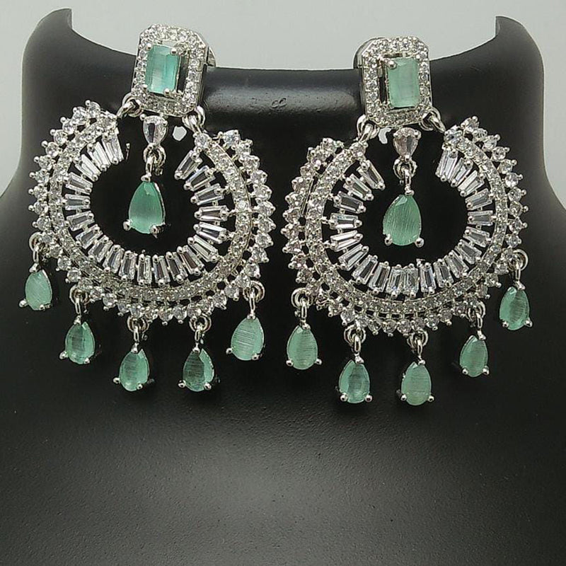 Pooja Bangles Silver Plated Crystal Stone Dangler Earrings