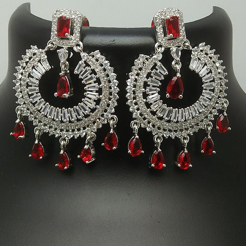 Pooja Bangles Silver Plated Crystal Stone Dangler Earrings