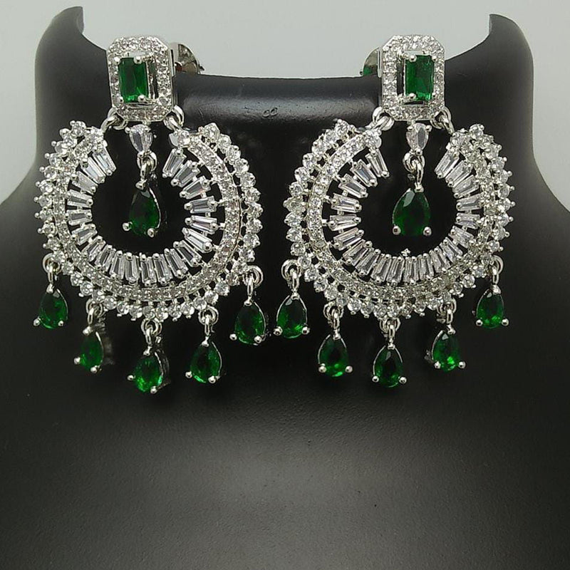 Pooja Bangles Silver Plated Crystal Stone Dangler Earrings