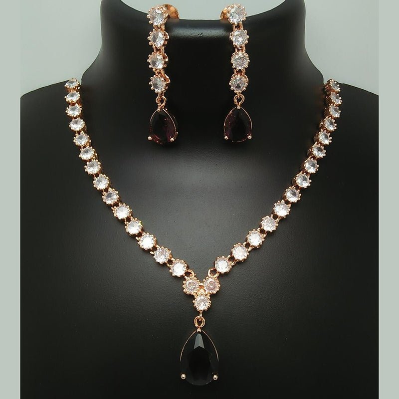 Pooja Bangles Rose Gold Plated Crystal Stone Necklace Set