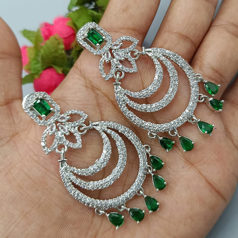 Pooja Bangles Silver Plated AD Stone Dangler Earrings