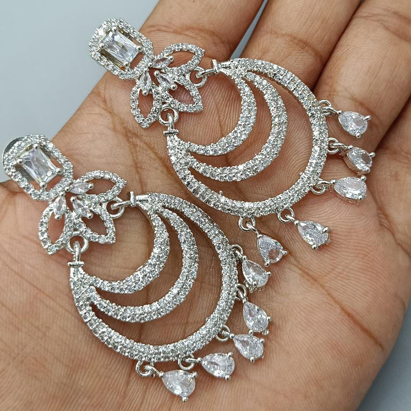 Pooja Bangles Silver Plated AD Stone Dangler Earrings