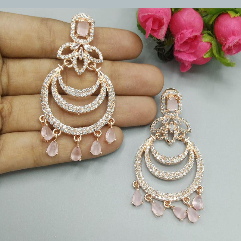 Pooja Bangles Rose Gold Plated AD Stone Dangler Earrings