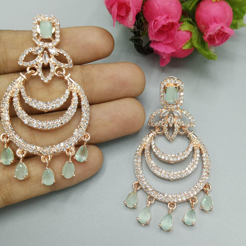 Pooja Bangles Rose Gold Plated AD Stone Dangler Earrings