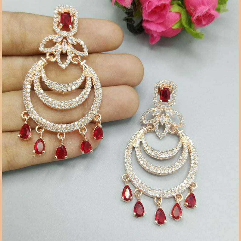 Pooja Bangles Rose Gold Plated AD Stone Dangler Earrings