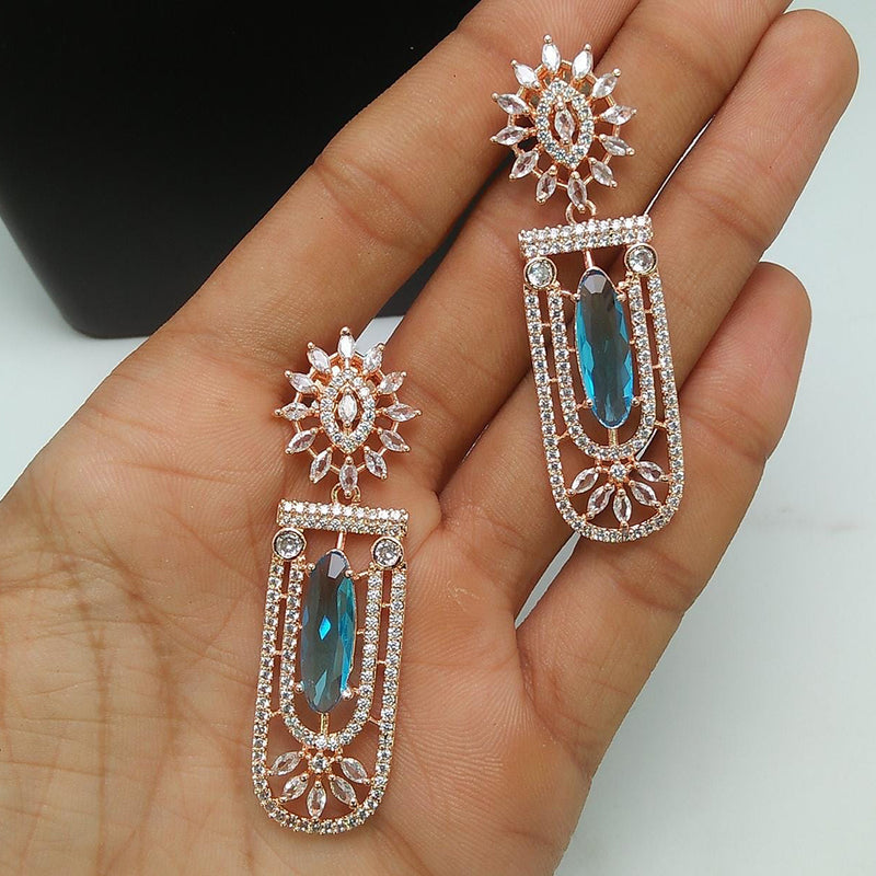 Pooja Bangles Rose Gold Plated AD Stone Dangler Earrings