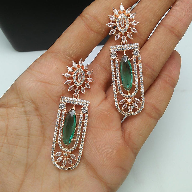 Pooja Bangles Rose Gold Plated AD Stone Dangler Earrings