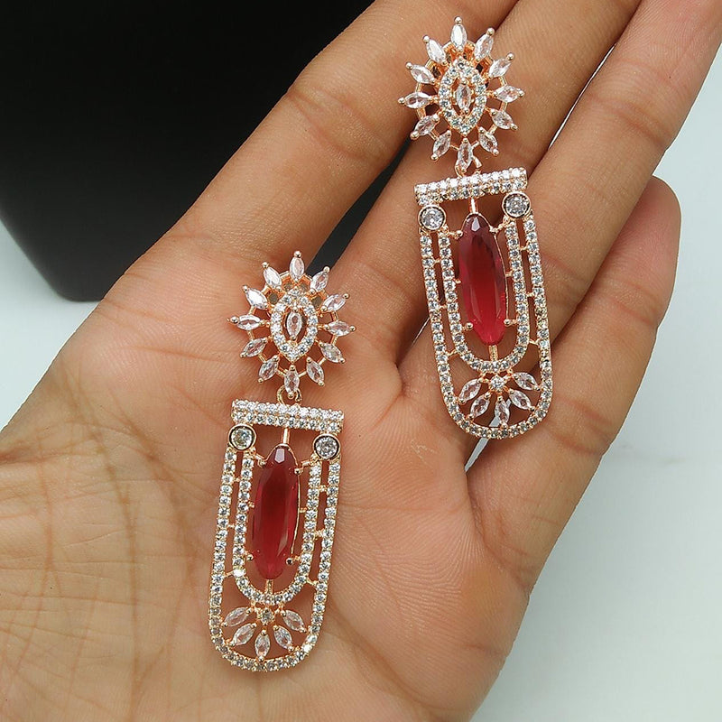 Pooja Bangles Rose Gold Plated AD Stone Dangler Earrings